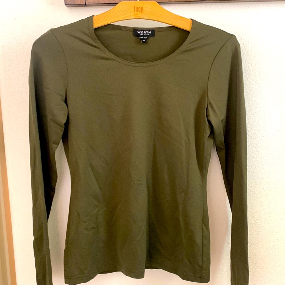 WORTH NY scoop-necked nylon and elastic long sleeved shirt